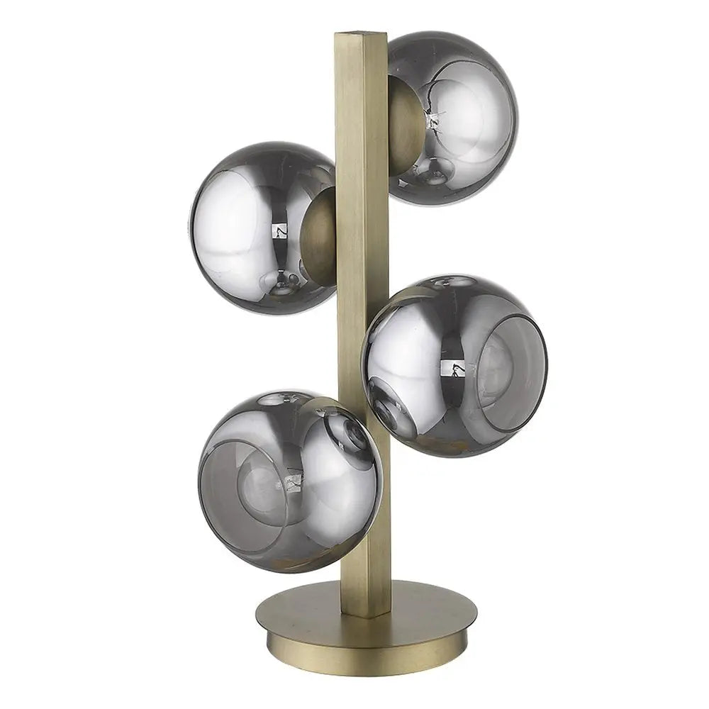 24" Brass Metal Four Light Novelty Table Lamp With Silver Metallic Globe Shades HomeRoots