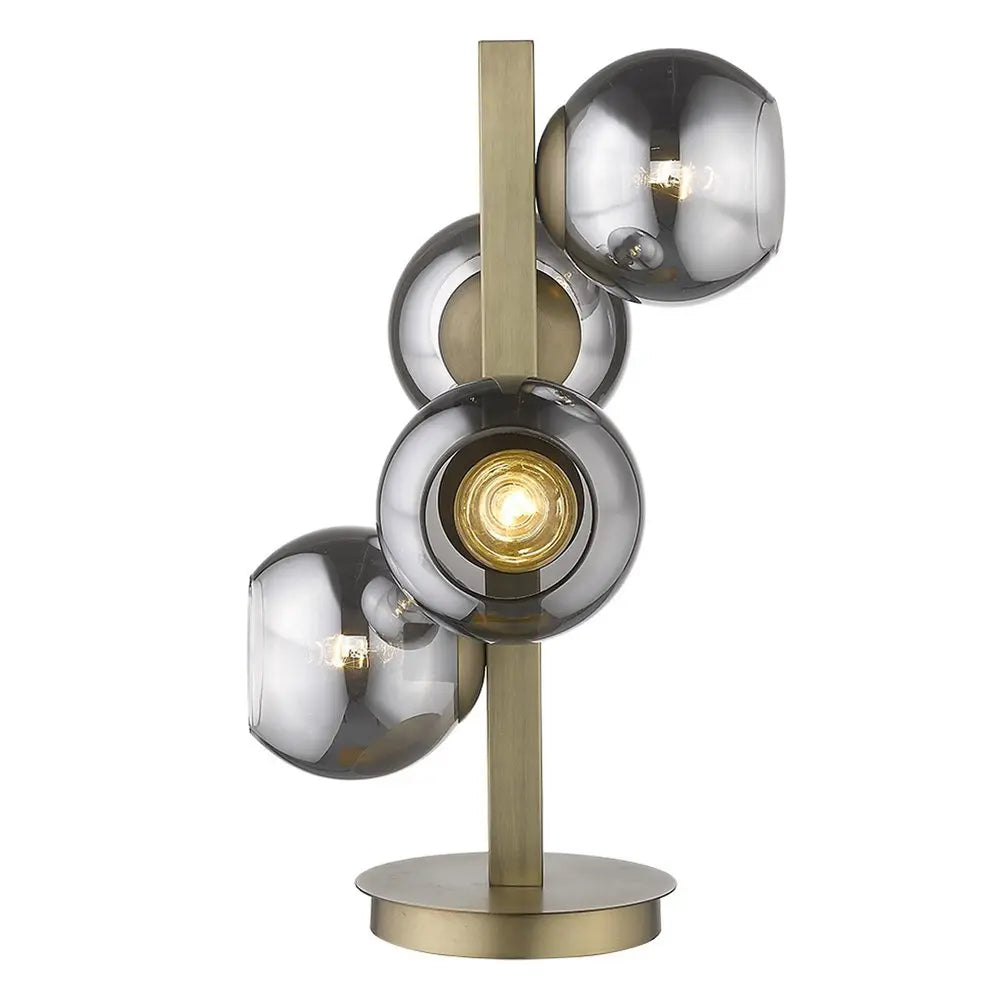 24" Brass Metal Four Light Novelty Table Lamp With Silver Metallic Globe Shades HomeRoots