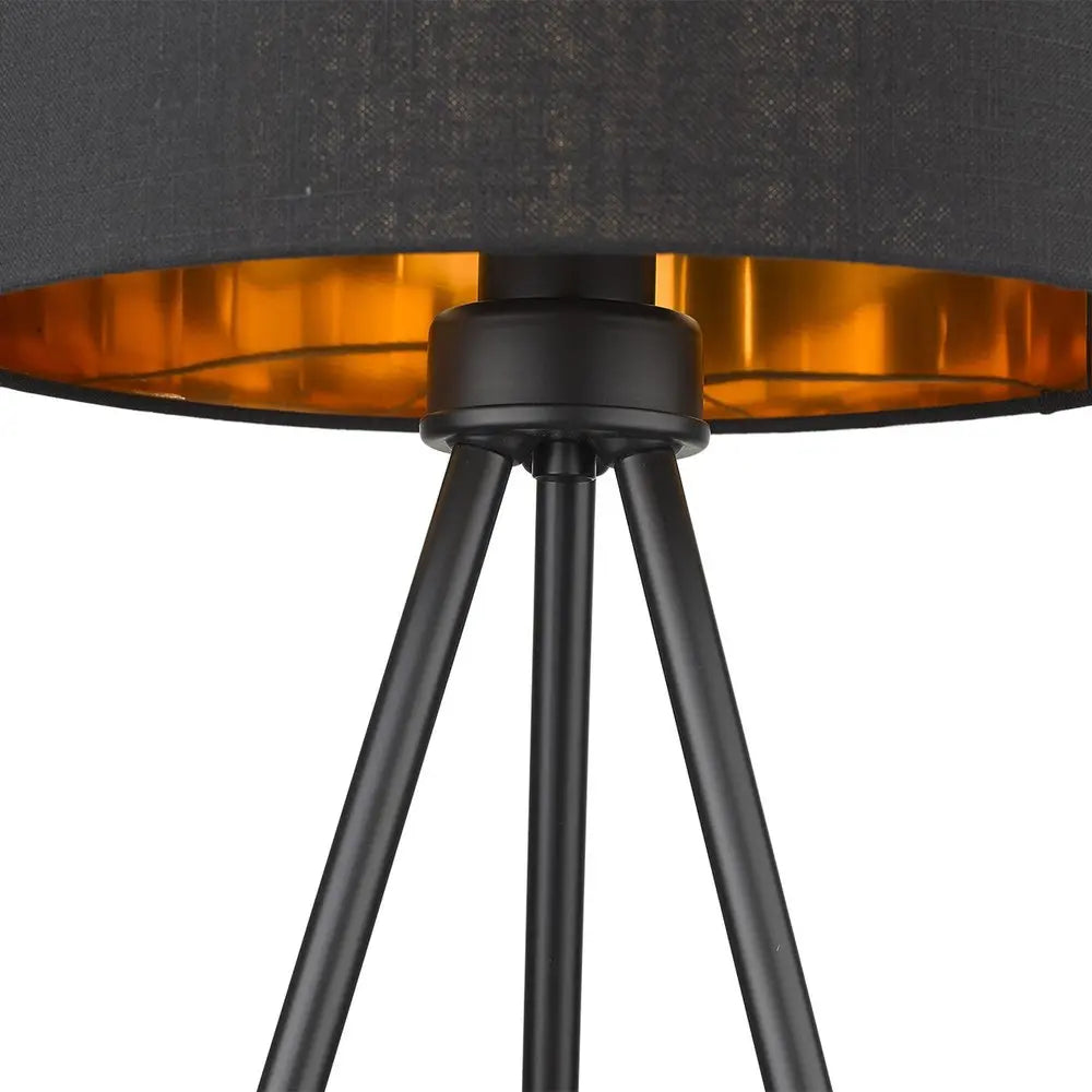 22" Black Metal Tripod Table Lamp With Black Drum Shade HomeRoots