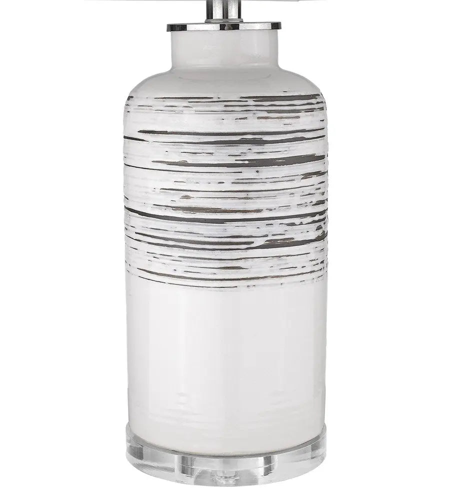 25" Black and White Ceramic Column Lamp With White Drum Shade HomeRoots