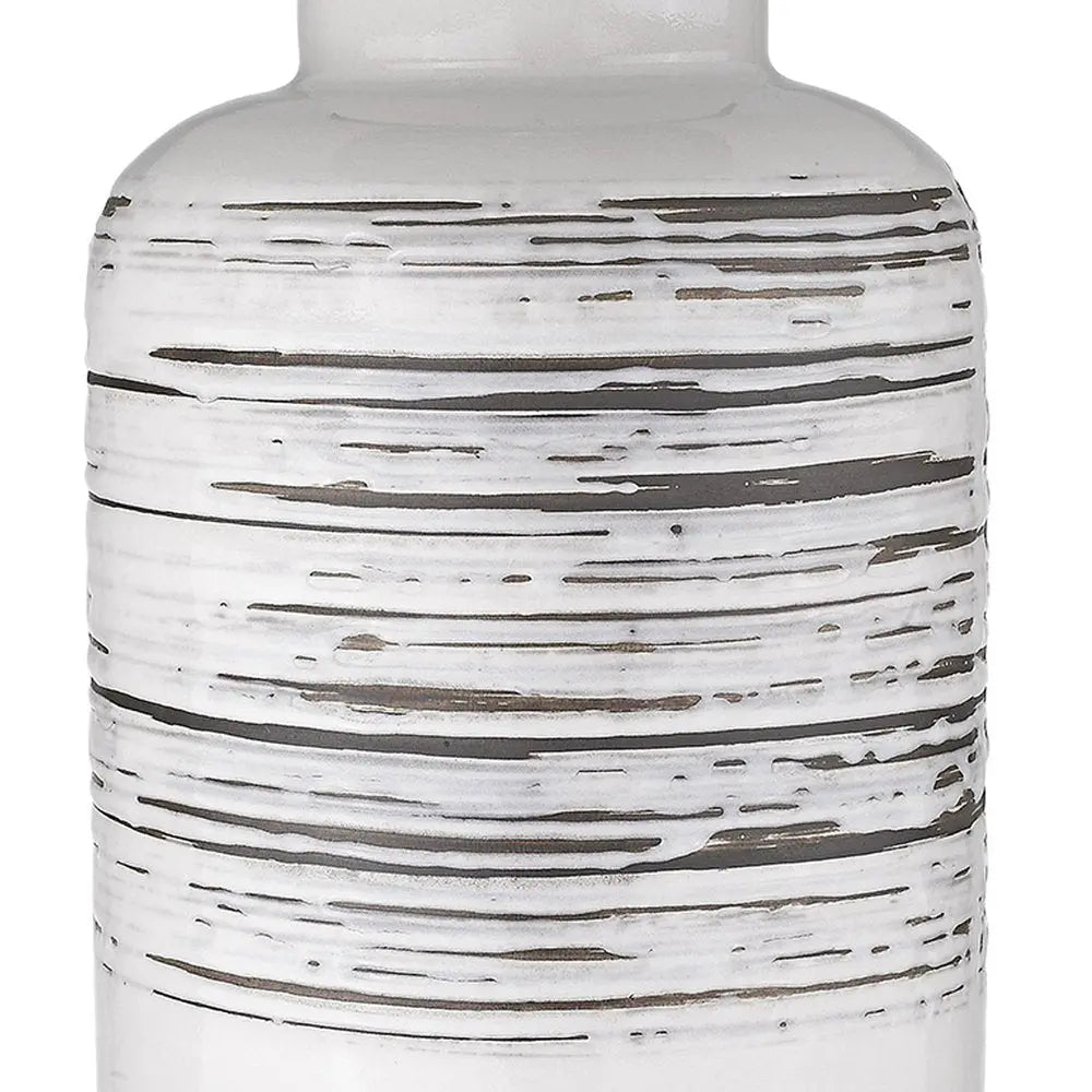 25" Black and White Ceramic Column Lamp With White Drum Shade HomeRoots