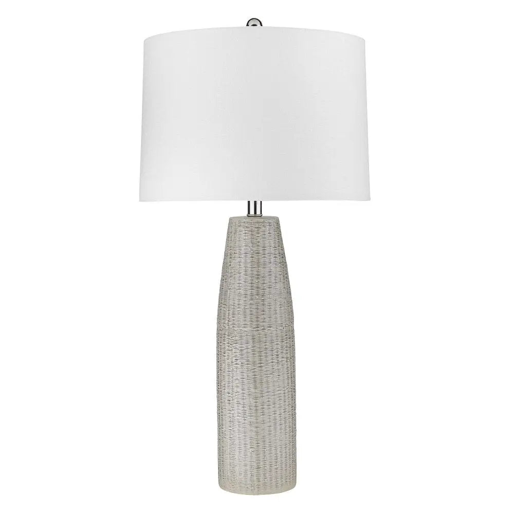 33" Light Gray Ceramic Table Lamp With White Drum Shade HomeRoots