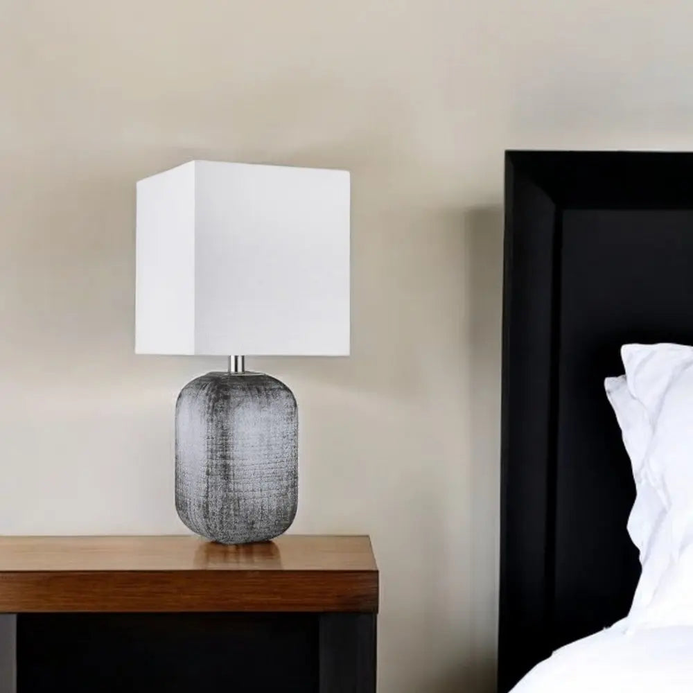 25" Blue and Gray Ceramic Table Lamp With White Square Shade HomeRoots