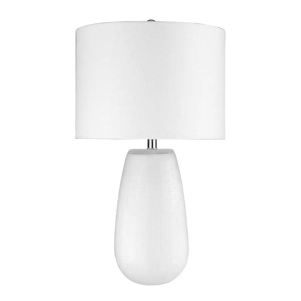 28" White Glass Table Lamp With White Drum Shade HomeRoots