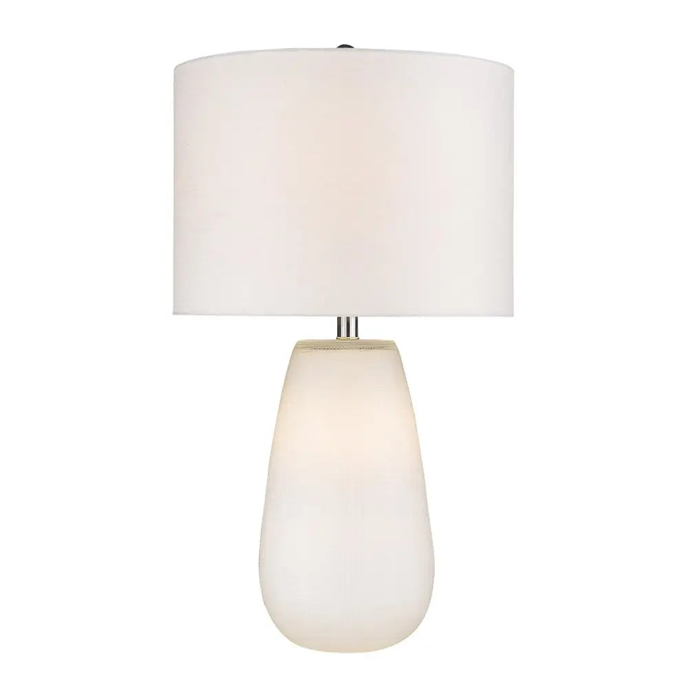 28" White Glass Table Lamp With White Drum Shade HomeRoots
