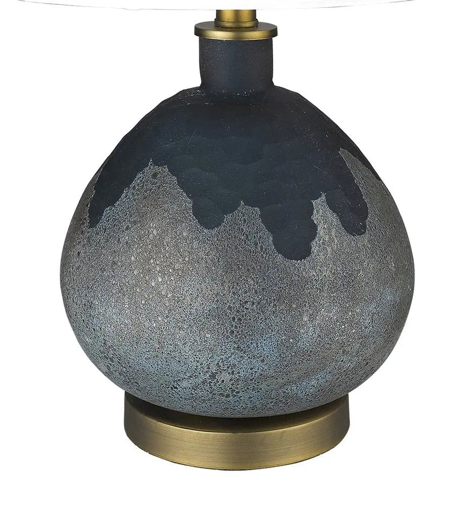 22" Teal Blue Concrete Gourd Table Lamp With Cream Empire Shade HomeRoots