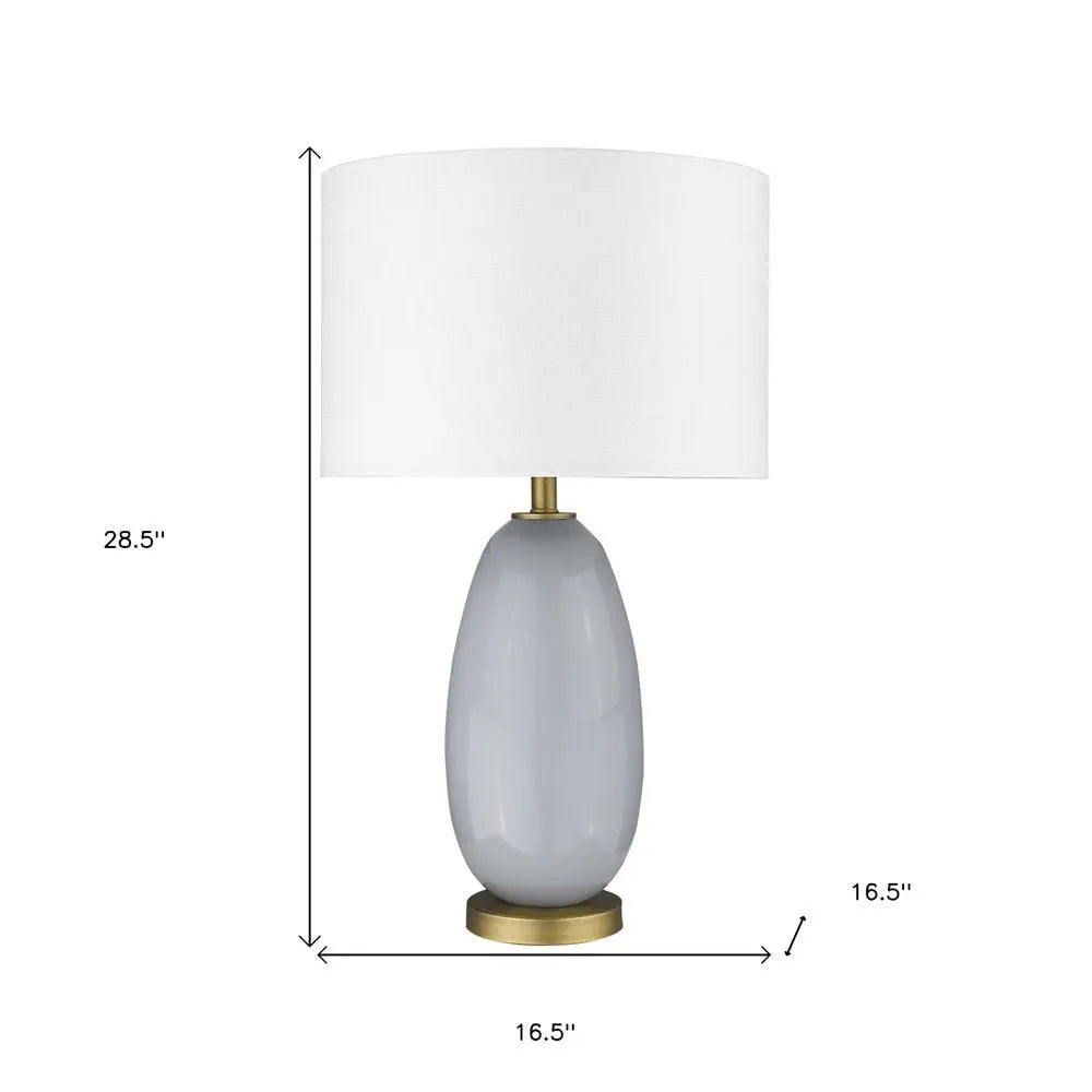 29" Light Gray Glass Table Lamp With White Drum Shade HomeRoots