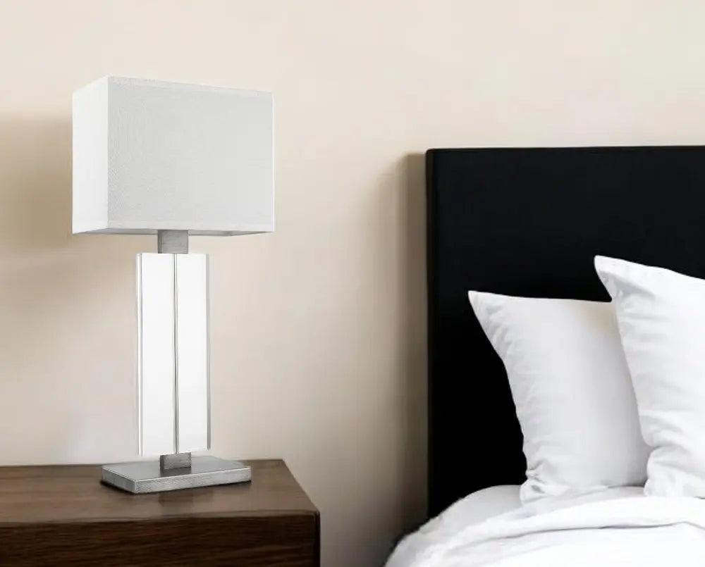 31" Silver Metal and Acrylic Buffet Lamp With White Shade HomeRoots