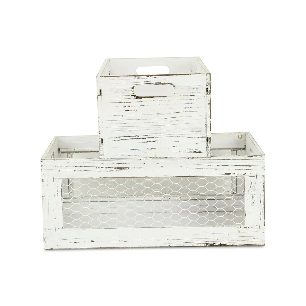 Set of Two White Solid Wood Crate HomeRoots