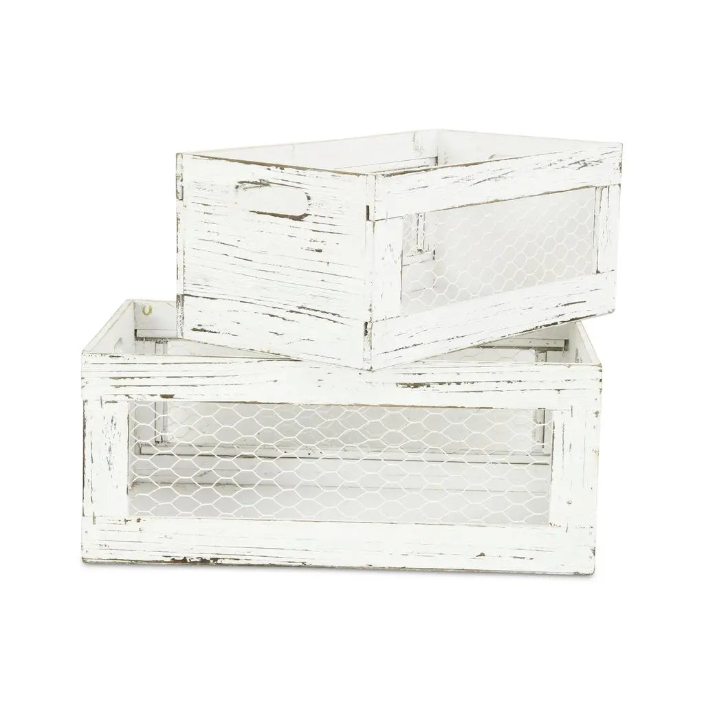 Set of Two White Solid Wood Crate HomeRoots