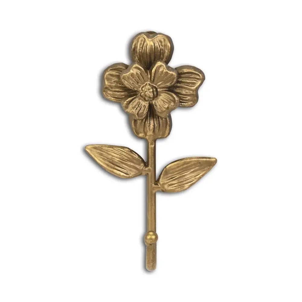 4" Antiqued Gold Cast Iron Flower Wall Hook - NOBLE HOME INTERIORS