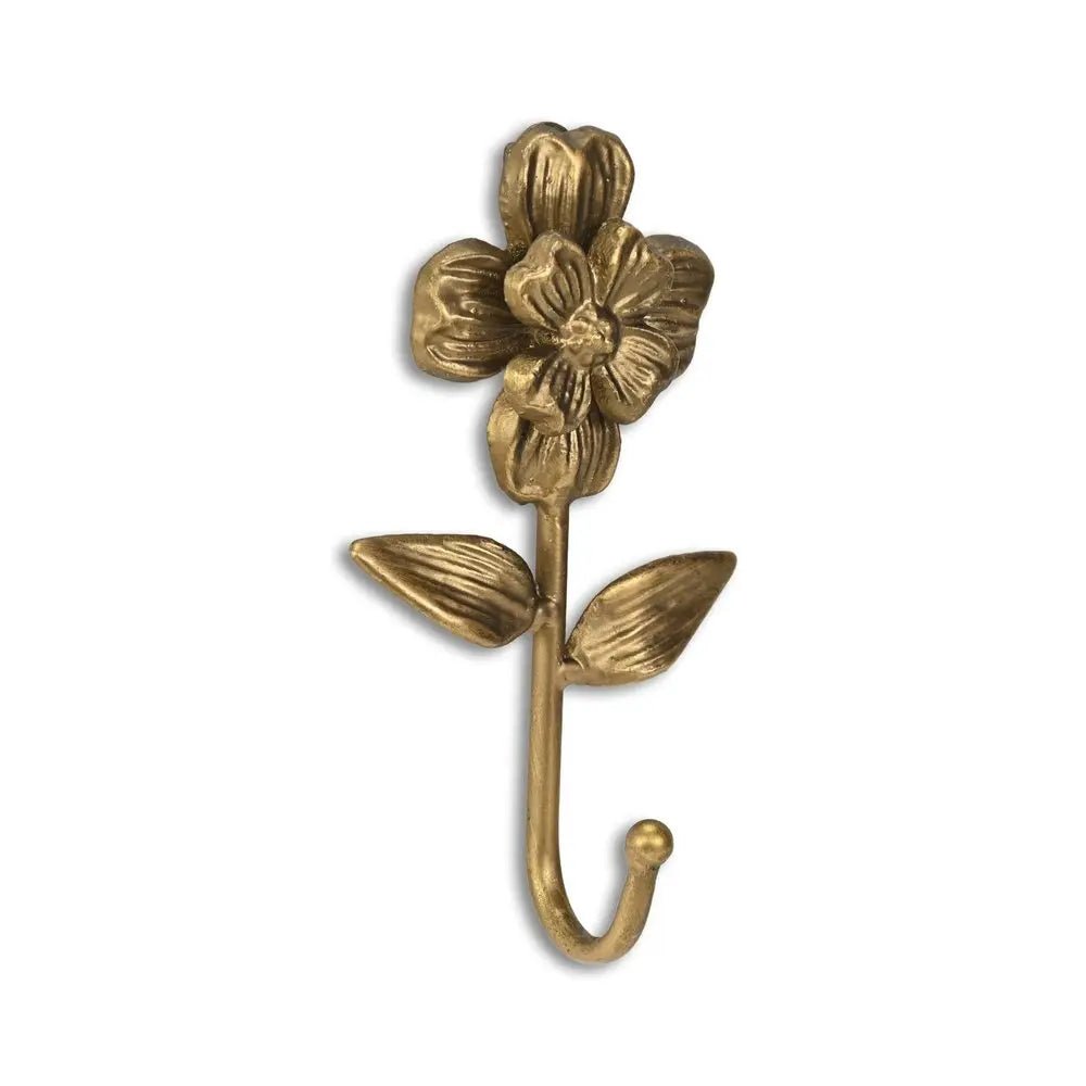 4" Antiqued Gold Cast Iron Flower Wall Hook - NOBLE HOME INTERIORS