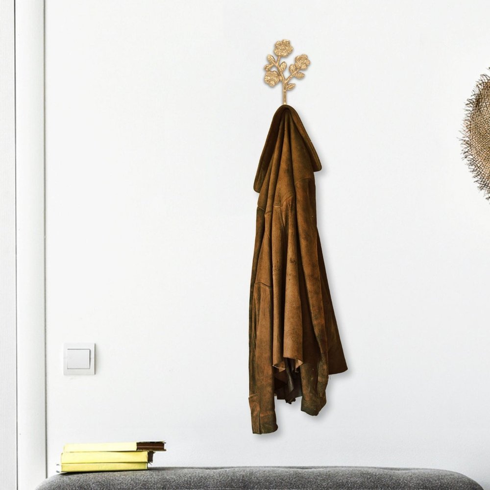 4" Antiqued Gold Cast Iron Flower Wall Hook - NOBLE HOME INTERIORS