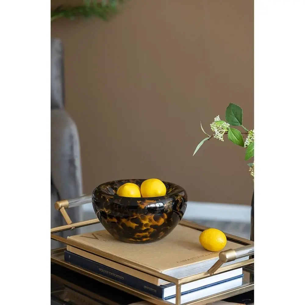 4" Beige Brown And Black Animal Print Round Glass Table Vase - NOBLE HOME INTERIORS
