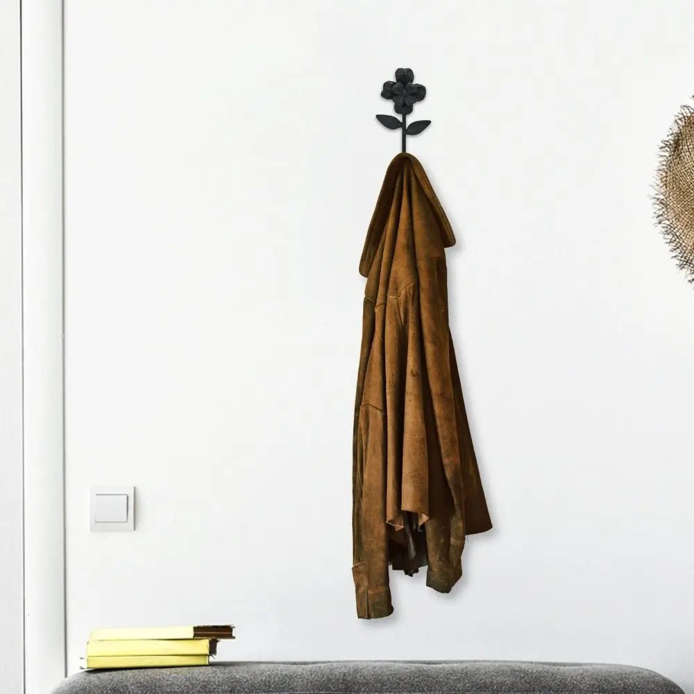 4" Black Cast Iron Flower Wall Hook - NOBLE HOME INTERIORS