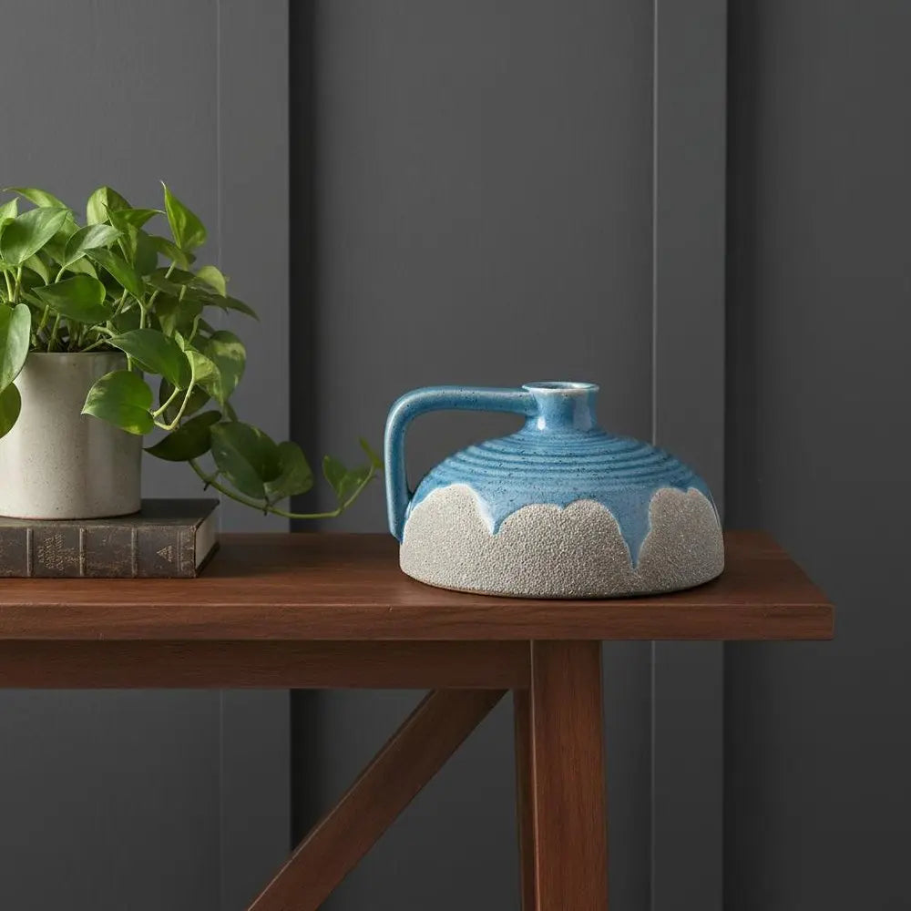 4" Blue and Gray Bud Ceramic Jug Vase With Does Not Apply - NOBLE HOME INTERIORS