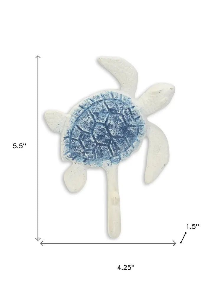 4" Blue And White Cast Iron Turtle Wall Hook - NOBLE HOME INTERIORS