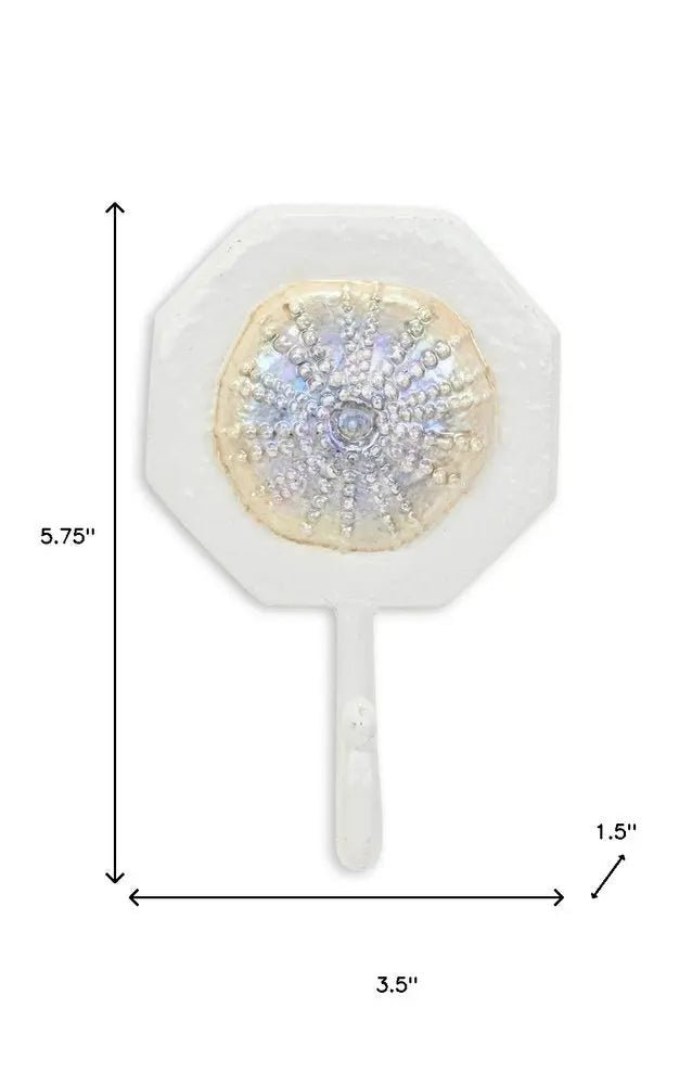 4" Pearl And White Cast Iron Sand Dollar Wall Hook - NOBLE HOME INTERIORS