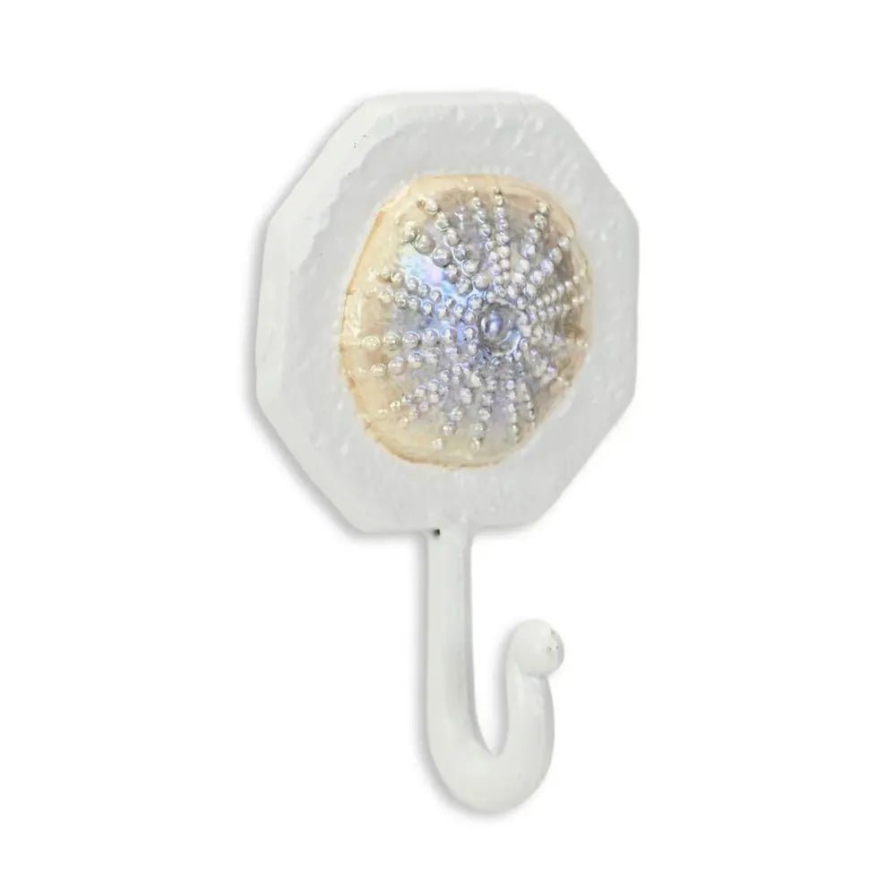 4" Pearl And White Cast Iron Sand Dollar Wall Hook - NOBLE HOME INTERIORS
