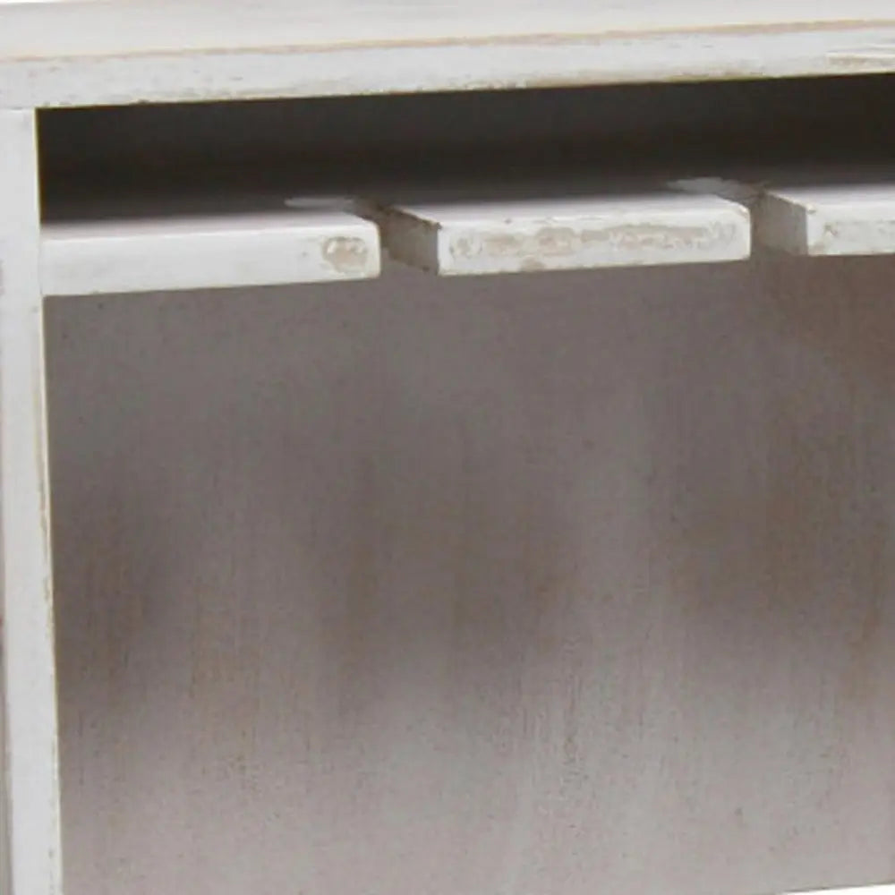 4" White Wood Entertainment Organizer - NOBLE HOME INTERIORS