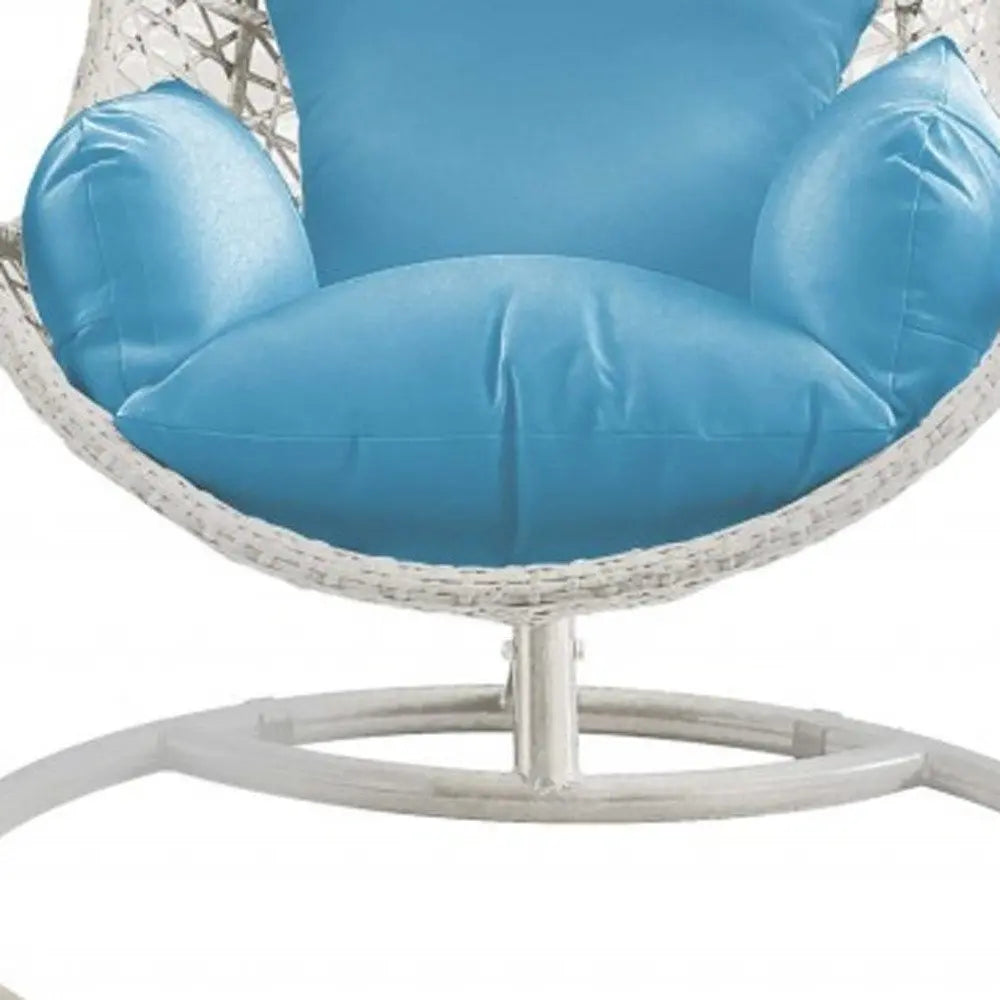 40" Blue and Steel stand finished Metal Outdoor Swing Chair with Blue Cushion - NOBLE HOME INTERIORS