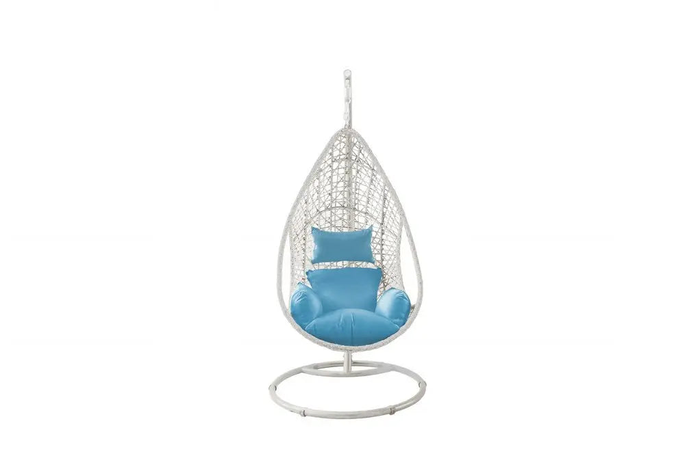 40" Blue and Steel stand finished Metal Outdoor Swing Chair with Blue Cushion - NOBLE HOME INTERIORS