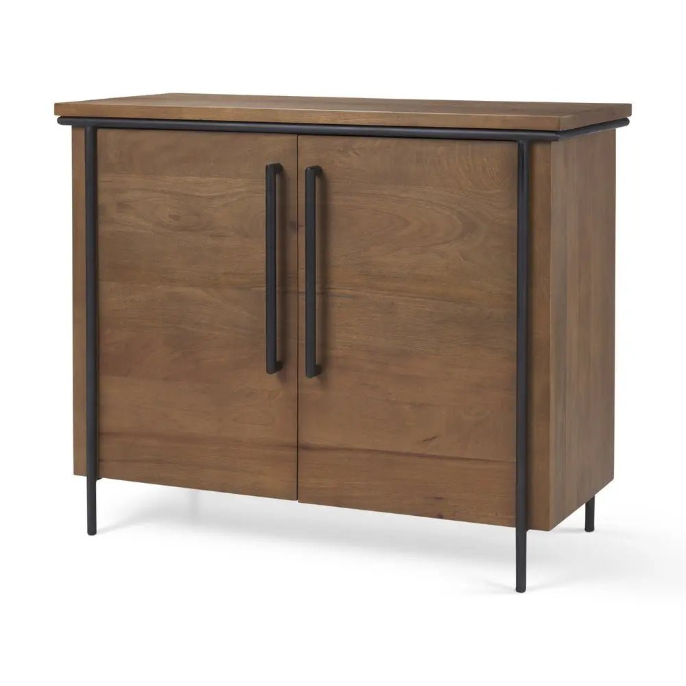 40" Brown and Black Solid Wood and Metal Accent Cabinet With Two Doors - NOBLE HOME INTERIORS