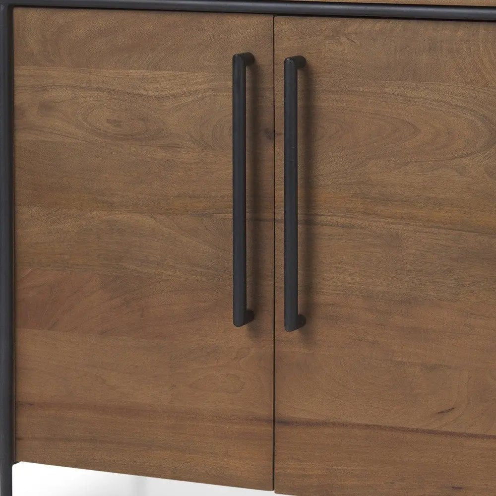 40" Brown and Black Solid Wood and Metal Accent Cabinet With Two Doors - NOBLE HOME INTERIORS