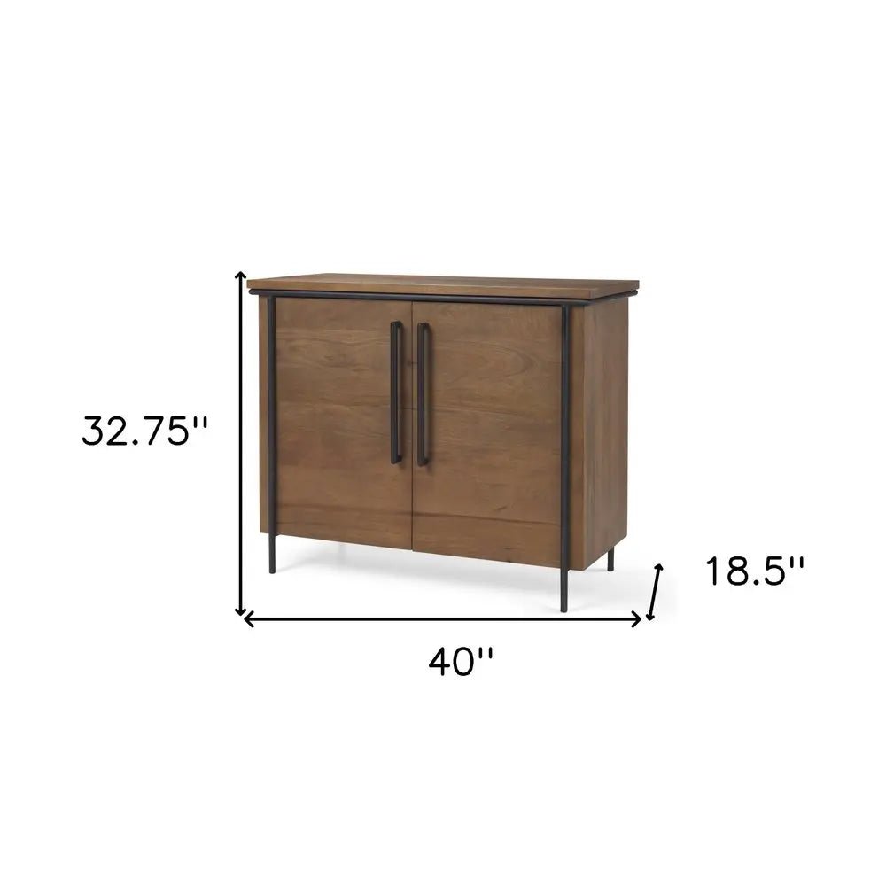 40" Brown and Black Solid Wood and Metal Accent Cabinet With Two Doors - NOBLE HOME INTERIORS