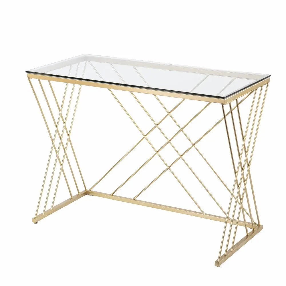 40" Clear and Gold Glass Writing Desk - NOBLE HOME INTERIORS
