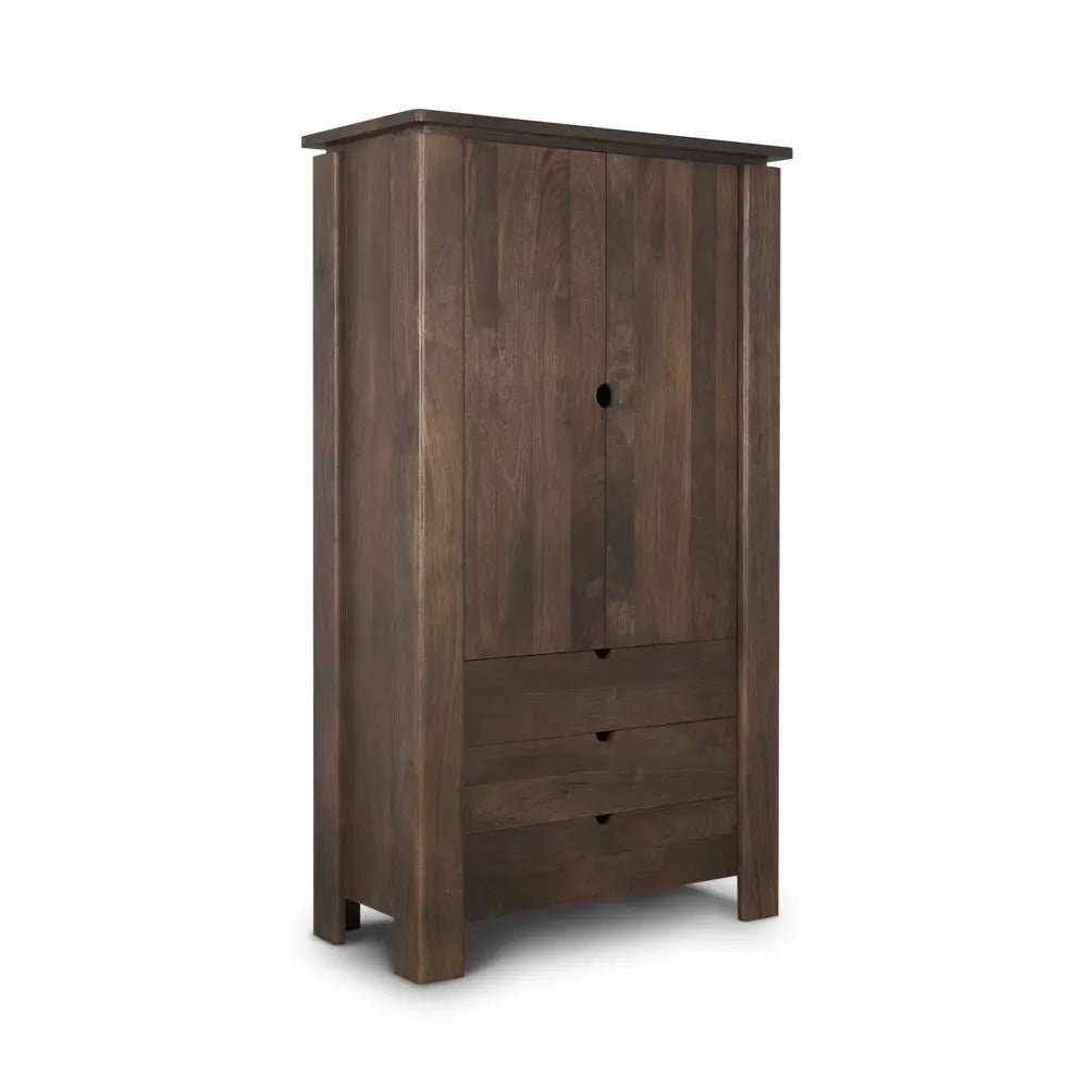 40" Dark Brown Solid Wood Curio Cabinet With Two Doors And Three Drawers - NOBLE HOME INTERIORS