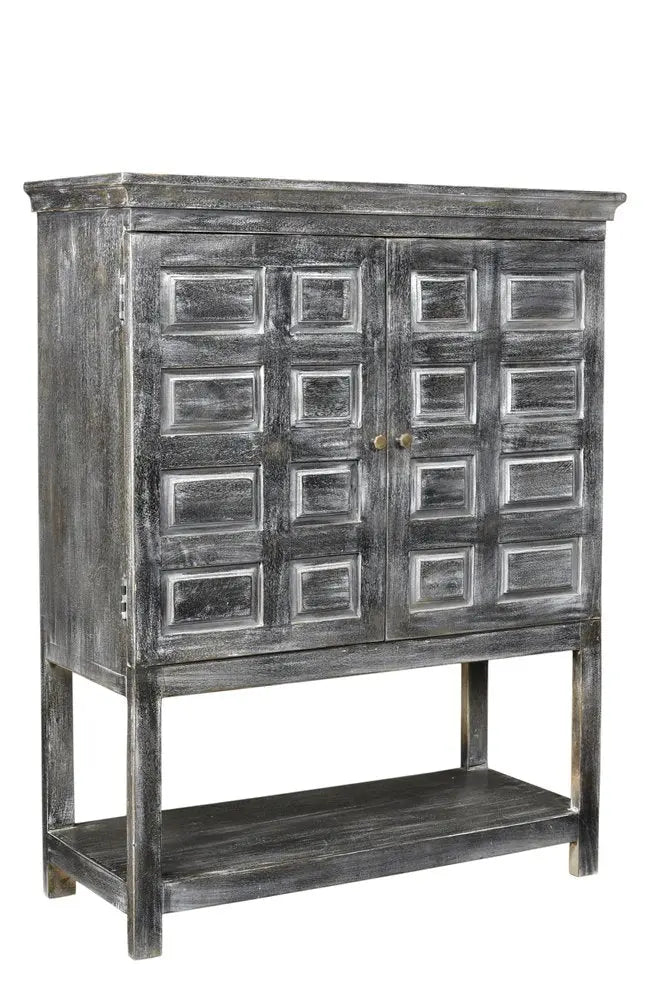40" Distressed Wash Dark Gray Solid Wood Two Door Accent Cabinet - NOVA HOME FURNITURE
