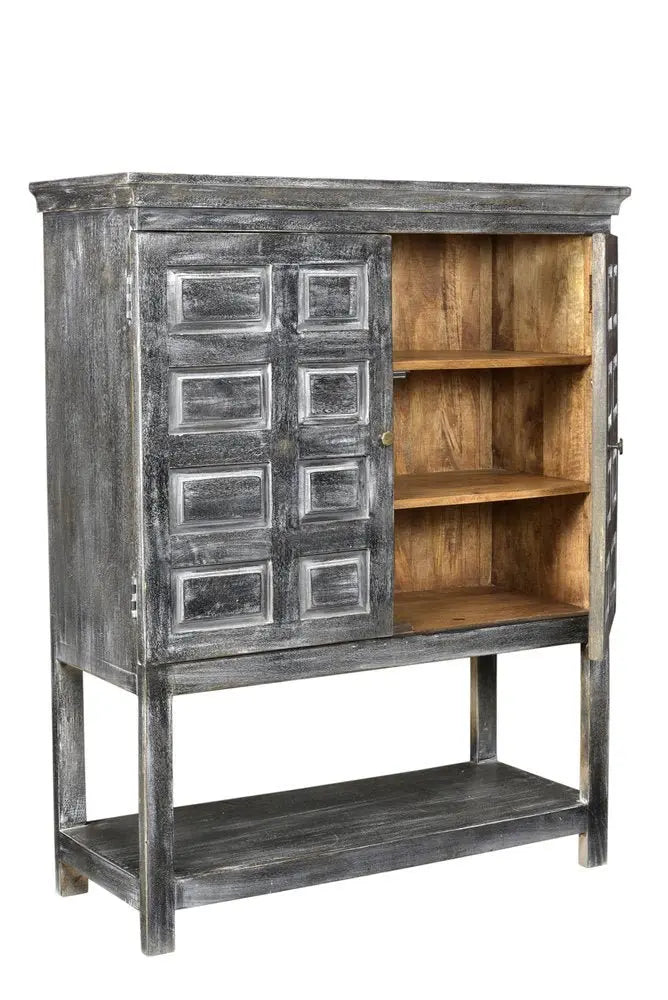 40" Distressed Wash Dark Gray Solid Wood Two Door Accent Cabinet - NOVA HOME FURNITURE