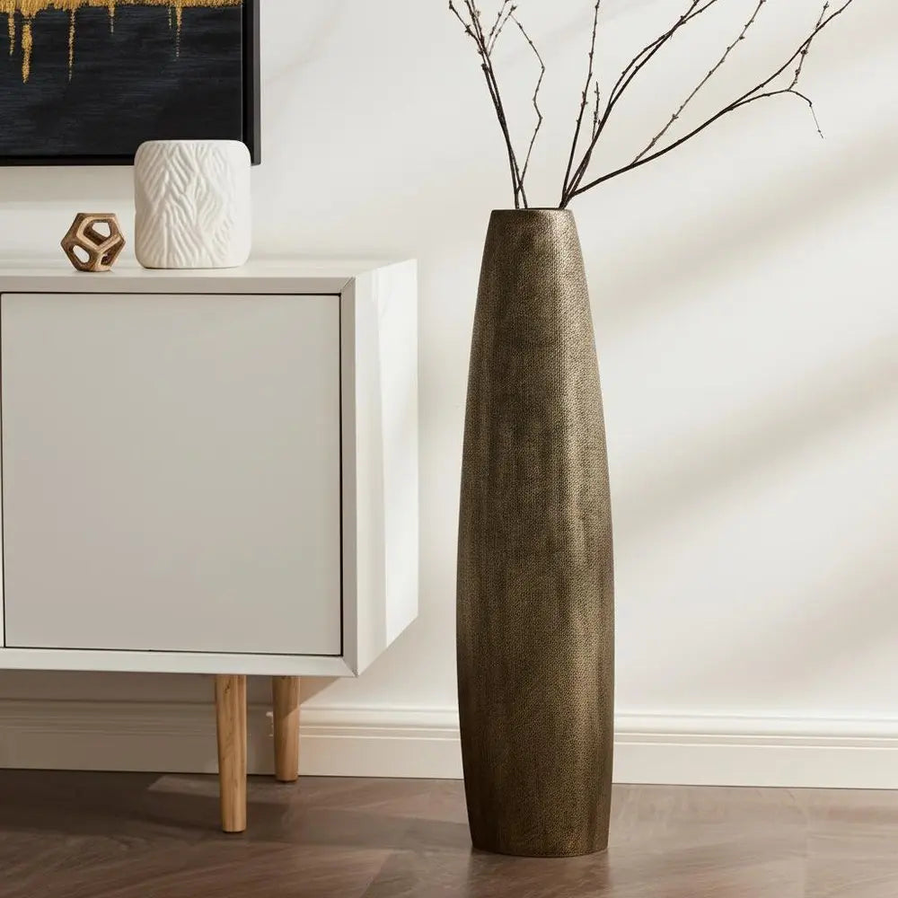 40" Gold Tapered Ceramic Floor Vase - NOBLE HOME INTERIORS