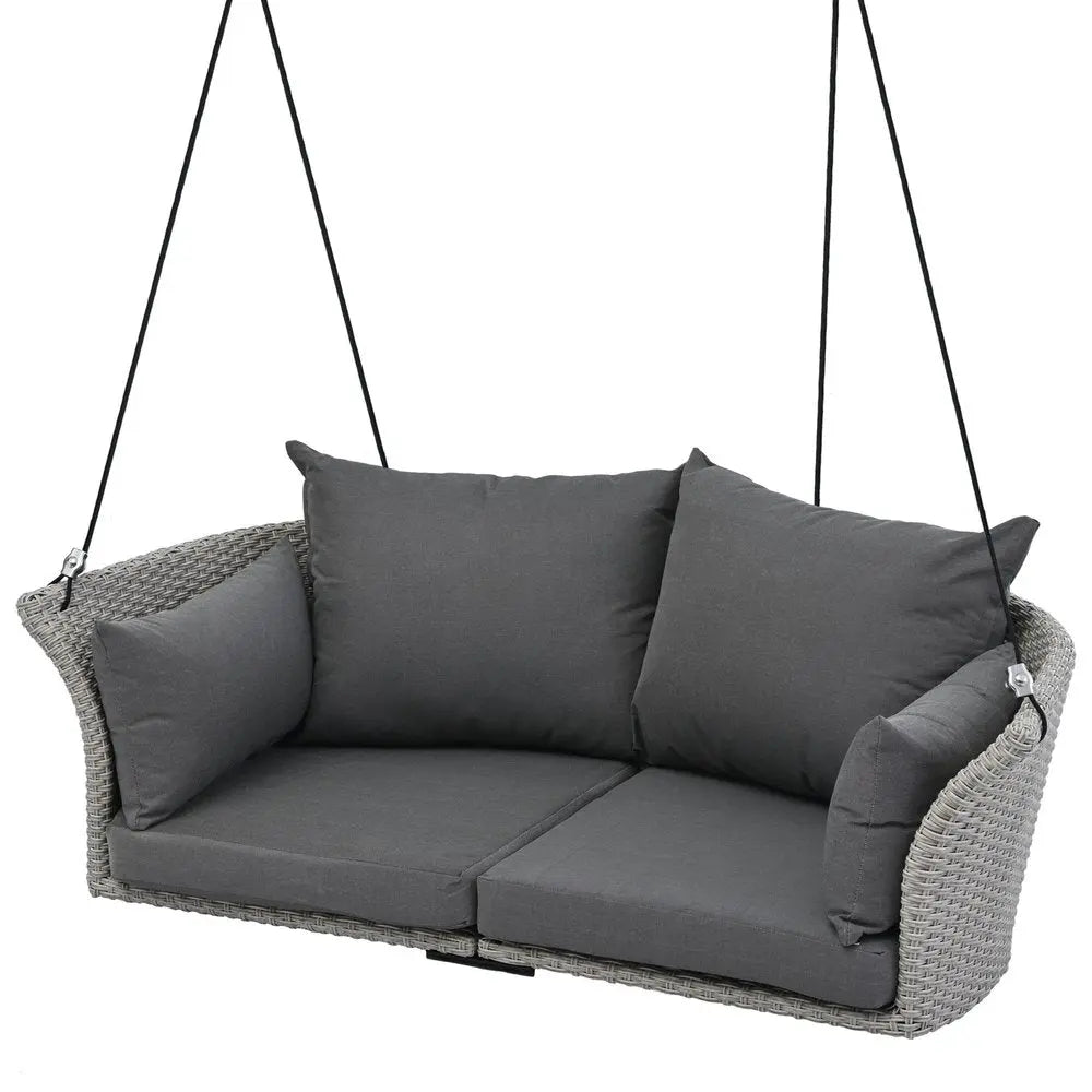 40" Gray Woven Rattan Outdoor Swing Chair with Gray Cushion - NOBLE HOME INTERIORS