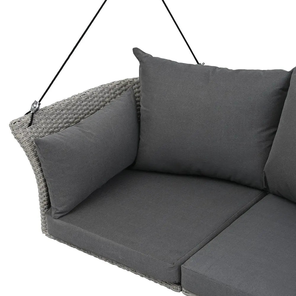 40" Gray Woven Rattan Outdoor Swing Chair with Gray Cushion - NOBLE HOME INTERIORS