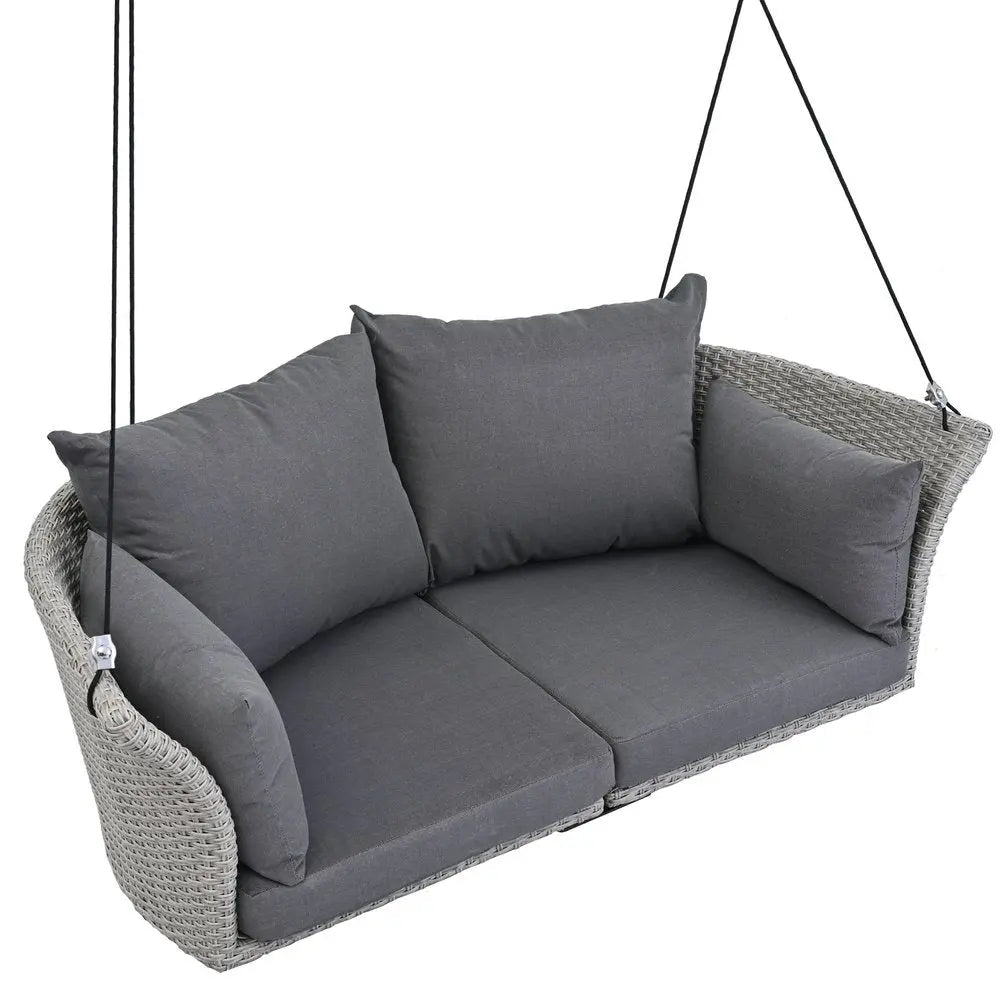 40" Gray Woven Rattan Outdoor Swing Chair with Gray Cushion - NOBLE HOME INTERIORS