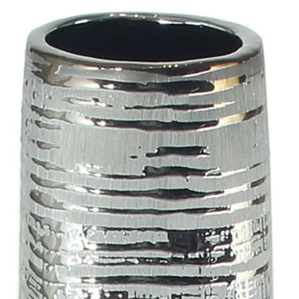 40" Silver Striped Tapered Ceramic Floor Vase - NOBLE HOME INTERIORS