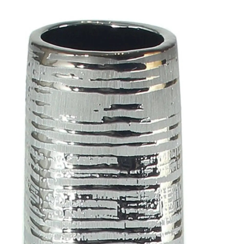 40" Silver Striped Tapered Ceramic Floor Vase - NOBLE HOME INTERIORS