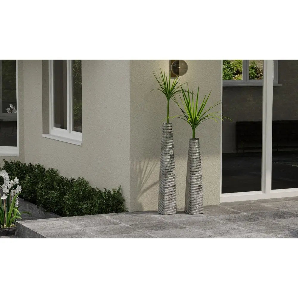 40" Silver Striped Tapered Ceramic Floor Vase - NOBLE HOME INTERIORS