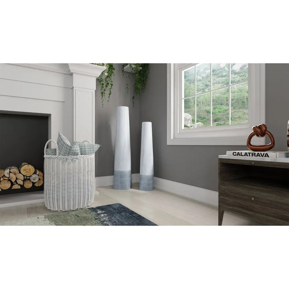 40" White Faux Marble Tapered Ceramic Floor Vase - NOBLE HOME INTERIORS