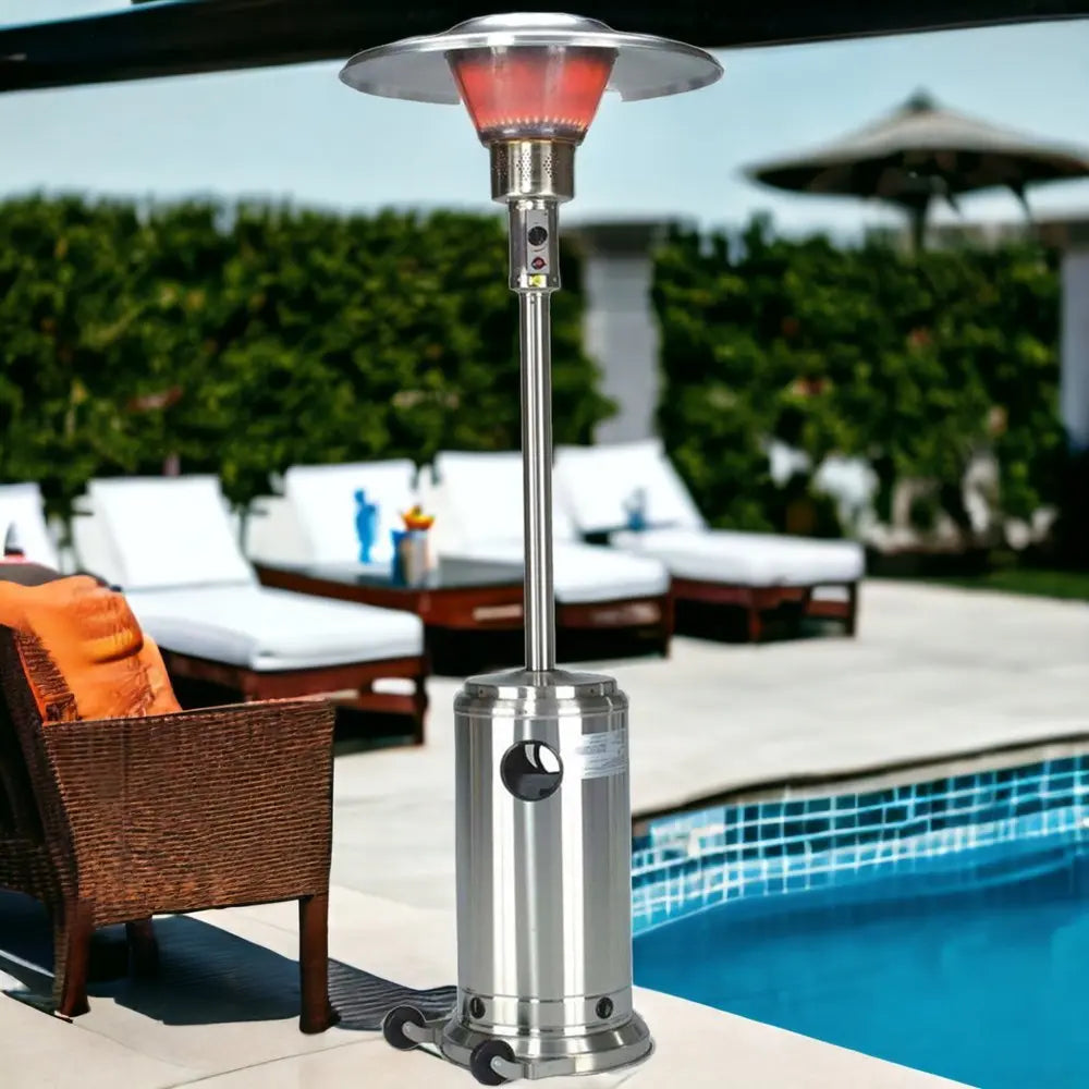 40000 BTU Silver Steel Propane Cylindrical Pole Standing Patio Heater - NOBLE HOME INTERIORS