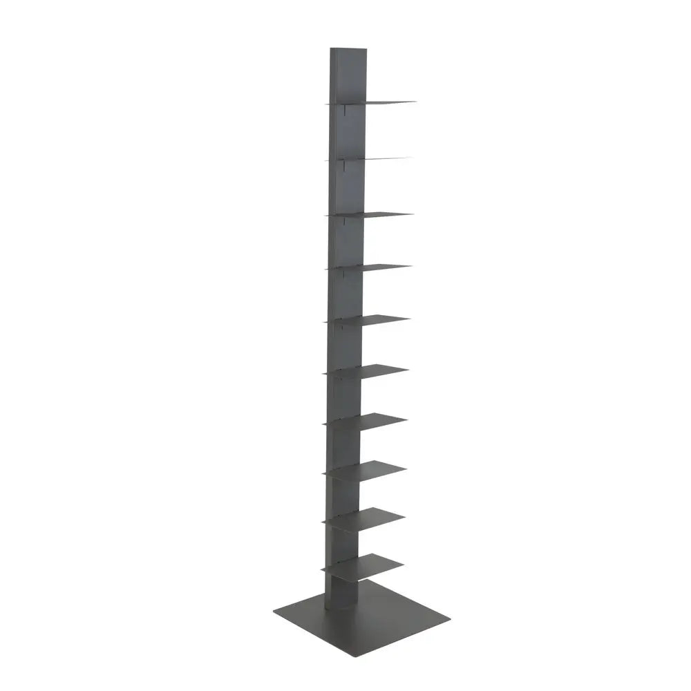 60" Dark Gray Metal Ten Shelf Modern Tower Bookcase HomeRoots