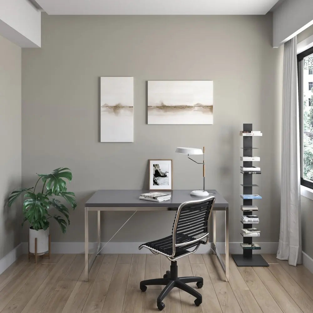 60" Dark Gray Metal Ten Shelf Modern Tower Bookcase HomeRoots