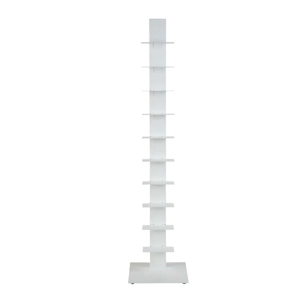 60" White Metal Ten Shelf Modern Tower Bookcase HomeRoots