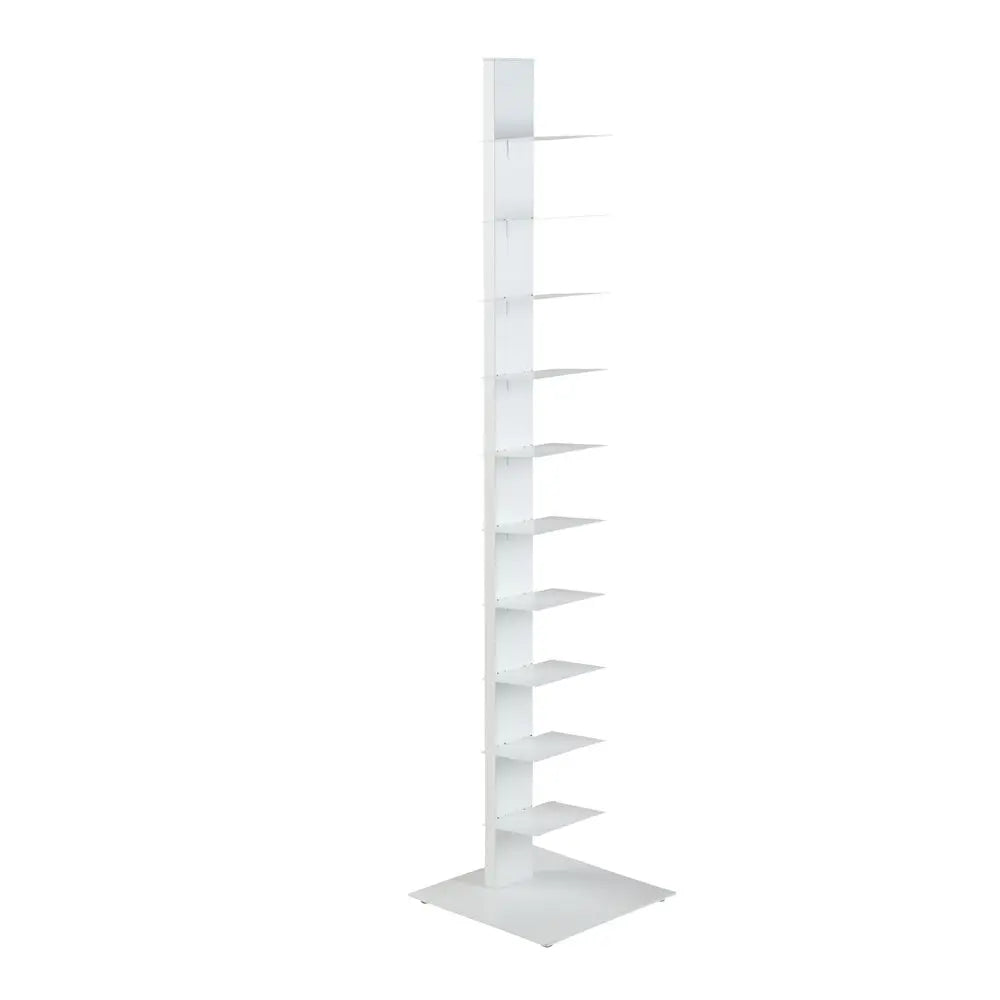 60" White Metal Ten Shelf Modern Tower Bookcase HomeRoots