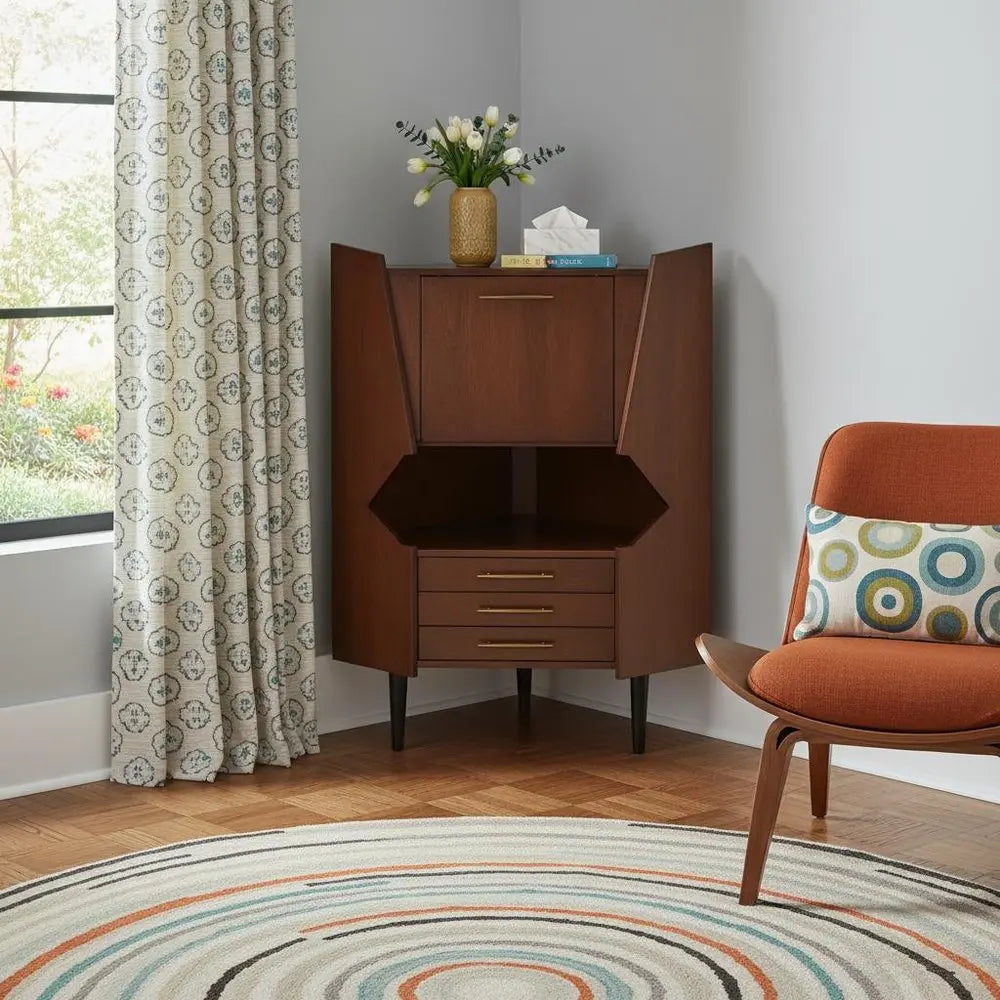 Cosmo Brown and Black Corner Bar Cabinet HomeRoots