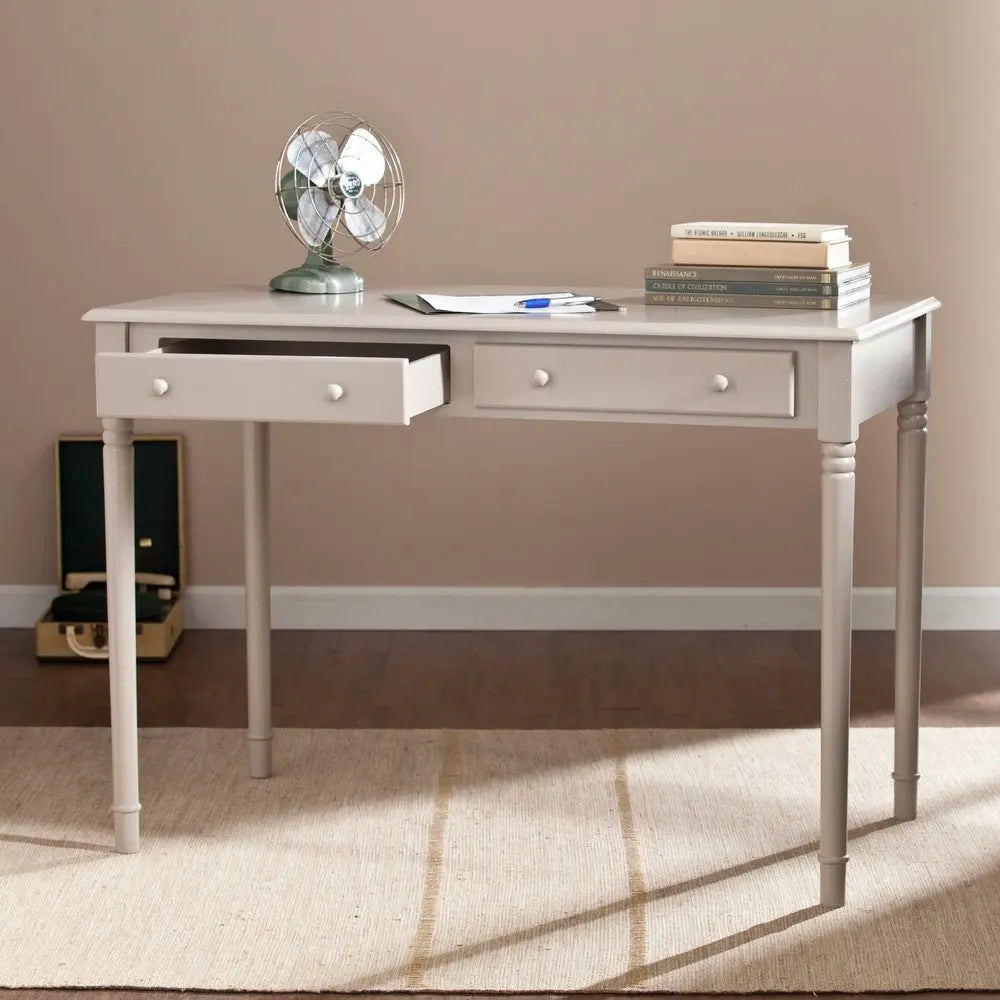 43" Gray Solid Wood Writing Desk With Two Drawers HomeRoots