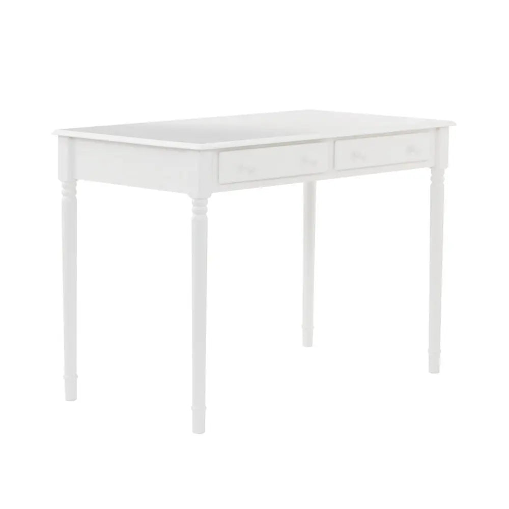 43" White Solid Wood Writing Desk With Two Drawers HomeRoots