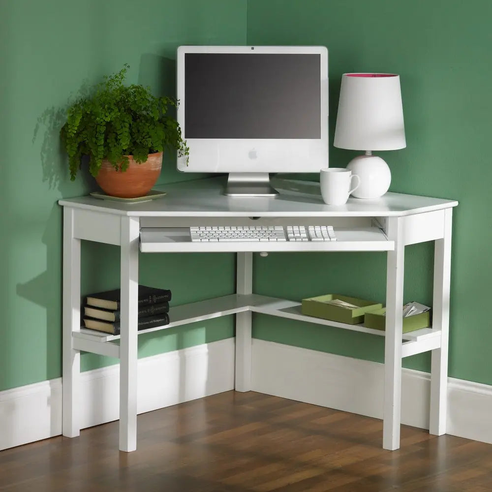 48" White Solid Wood Corner Writing Desk HomeRoots